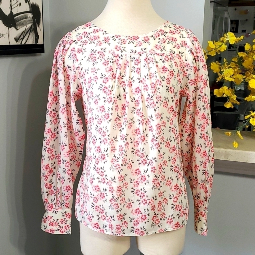 Rebbeca Taylor boho blouse. Pink and gray floral‎ print. Long sleeves. Sm…